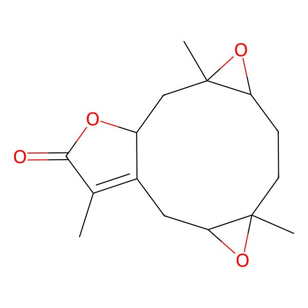 2D Structure of (5R,10S,12S)-5,10,15-trimethyl-4,9,13-trioxatetracyclo[10.3.0.03,5.08,10]pentadec-1(15)-en-14-one