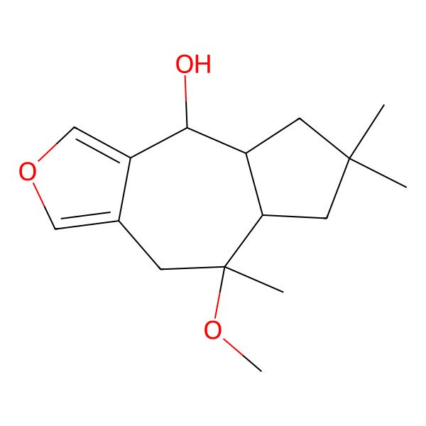 2D Structure of (5R,5aR,8aS,9R)-5-methoxy-5,7,7-trimethyl-4,5a,6,8,8a,9-hexahydroazuleno[5,6-c]furan-9-ol