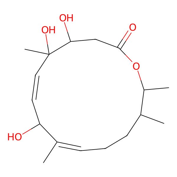 2D Structure of (5R,6E,8S,9E,13S,14R)-4,5,8-trihydroxy-5,9,13,14-tetramethyl-1-oxacyclotetradeca-6,9-dien-2-one