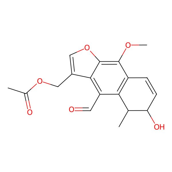 2D Structure of [(5R,6R)-4-formyl-6-hydroxy-9-methoxy-5-methyl-5,6-dihydrobenzo[f][1]benzofuran-3-yl]methyl acetate