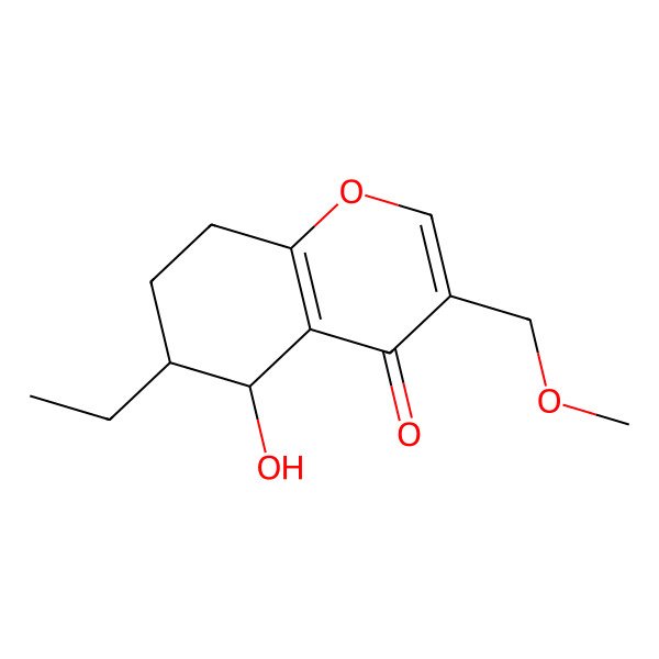 2D Structure of (5R,6R)-6-ethyl-5-hydroxy-3-(methoxymethyl)-5,6,7,8-tetrahydro-4H-chromen-4-one