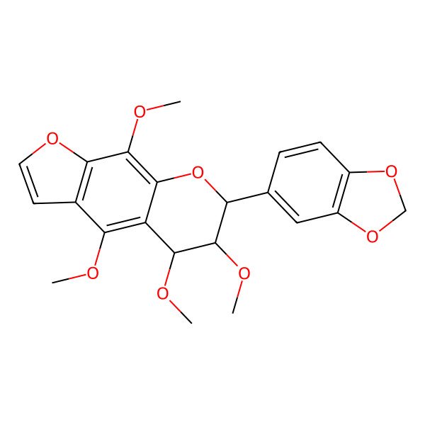 2D Structure of (5R,6R,7R)-7-(1,3-benzodioxol-5-yl)-4,5,6,9-tetramethoxy-6,7-dihydro-5H-furo[3,2-g]chromene
