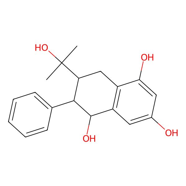 2D Structure of (5R,6R,7S)-7-(2-hydroxypropan-2-yl)-6-phenyl-5,6,7,8-tetrahydronaphthalene-1,3,5-triol