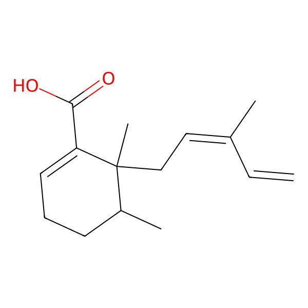 2D Structure of (5R,6S)-5,6-dimethyl-6-[(2E)-3-methylpenta-2,4-dienyl]cyclohexene-1-carboxylic acid