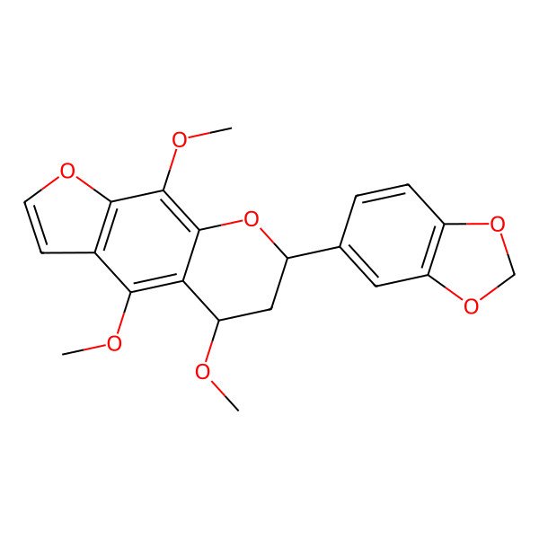 2D Structure of (5R,7R)-7-(1,3-benzodioxol-5-yl)-4,5,9-trimethoxy-6,7-dihydro-5H-furo[3,2-g]chromene