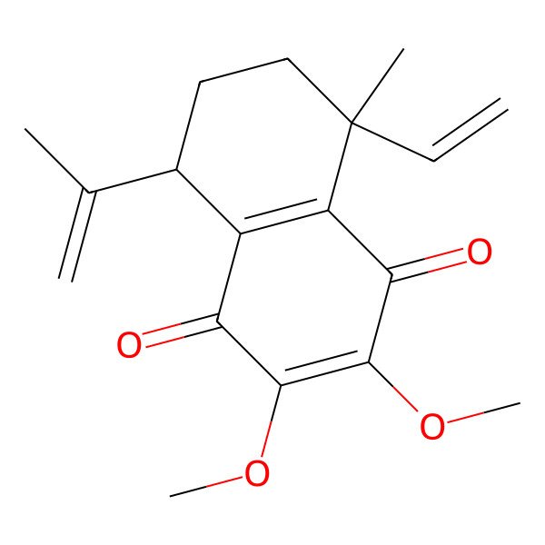 2D Structure of (5R,8R)-8-ethenyl-2,3-dimethoxy-8-methyl-5-prop-1-en-2-yl-6,7-dihydro-5H-naphthalene-1,4-dione 2D Structure of (5R,8R)-8-ethenyl-2,3-dimethoxy-8-methyl-5-prop-1-en-2-yl-6,7-dihydro-5H-naphthalene-1,4-dione