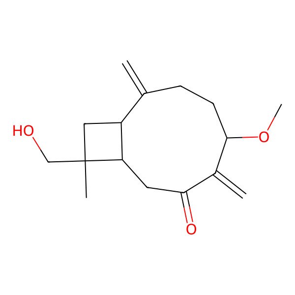 2D Structure of (5R,9S,11S)-11-(hydroxymethyl)-5-methoxy-11-methyl-4,8-dimethylidenebicyclo[7.2.0]undecan-3-one
