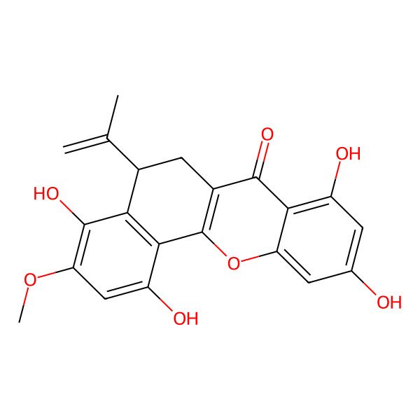 2D Structure of (5S)-1,4,8,10-tetrahydroxy-3-methoxy-5-prop-1-en-2-yl-5,6-dihydrobenzo[c]xanthen-7-one