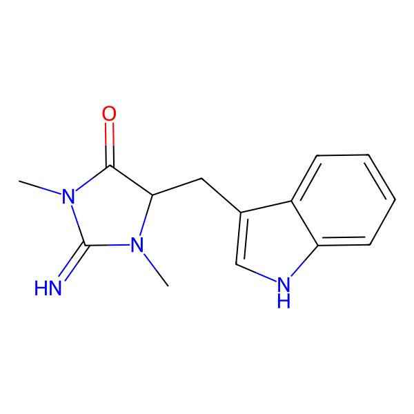 2D Structure of (5S)-2-imino-5-(1H-indol-3-ylmethyl)-1,3-dimethylimidazolidin-4-one