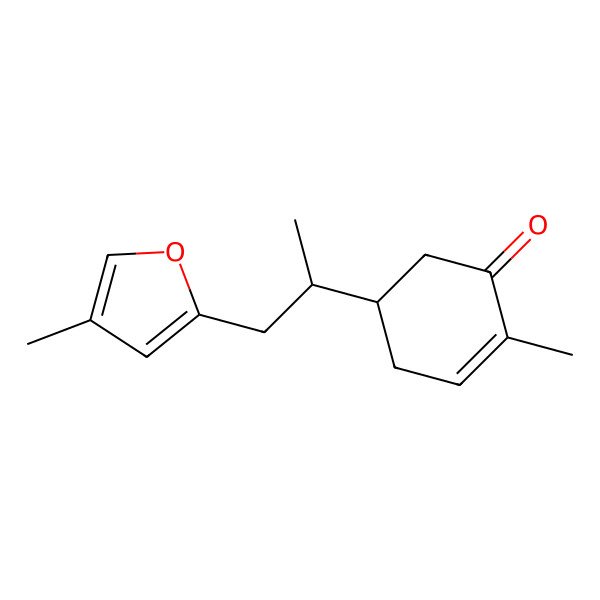 2D Structure of (5S)-2-methyl-5-[(2S)-1-(4-methylfuran-2-yl)propan-2-yl]cyclohex-2-en-1-one