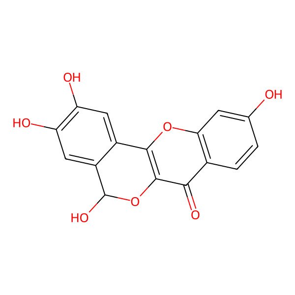 2D Structure of (5S)-2,3,5,10-tetrahydroxy-5H-isochromeno[4,3-b]chromen-7-one