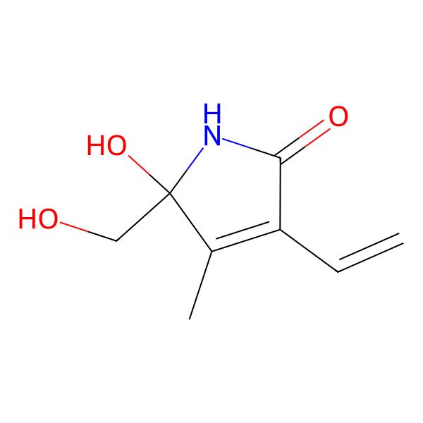 2D Structure of (5S)-3-ethenyl-5-hydroxy-5-(hydroxymethyl)-4-methyl-1H-pyrrol-2-one