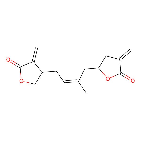 2D Structure of (5S)-3-methylidene-5-[(Z)-2-methyl-4-(4-methylidene-5-oxooxolan-3-yl)but-2-enyl]oxolan-2-one