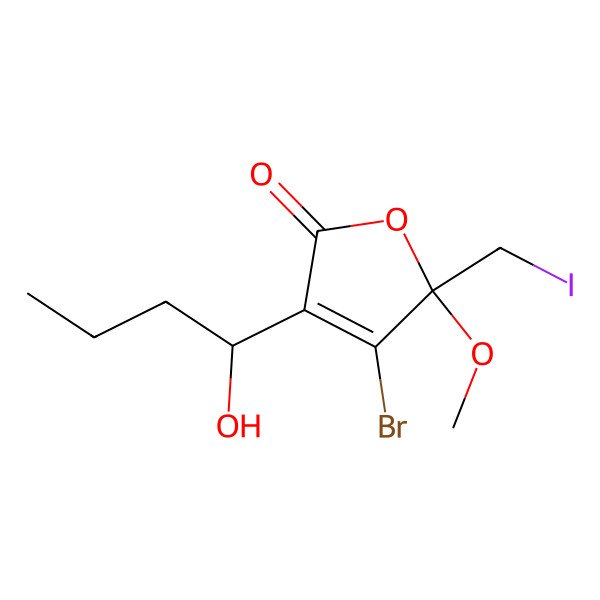 2D Structure of (5S)-4-bromo-3-[(1R)-1-hydroxybutyl]-5-(iodomethyl)-5-methoxyfuran-2-one