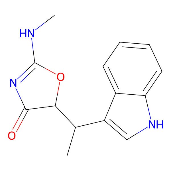 2D Structure of (5S)-5-[(1R)-1-(1H-indol-3-yl)ethyl]-2-(methylamino)-1,3-oxazol-4-one