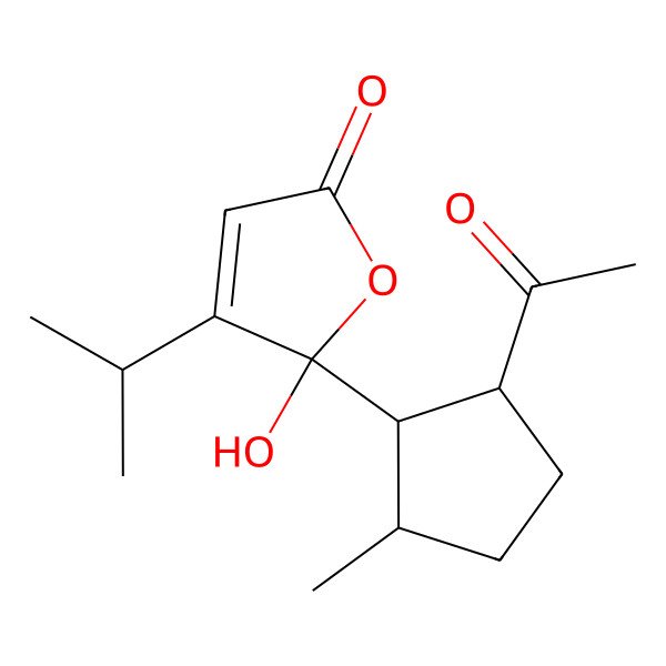 2D Structure of (5S)-5-[(1R,2R,5R)-2-acetyl-5-methylcyclopentyl]-5-hydroxy-4-propan-2-ylfuran-2-one