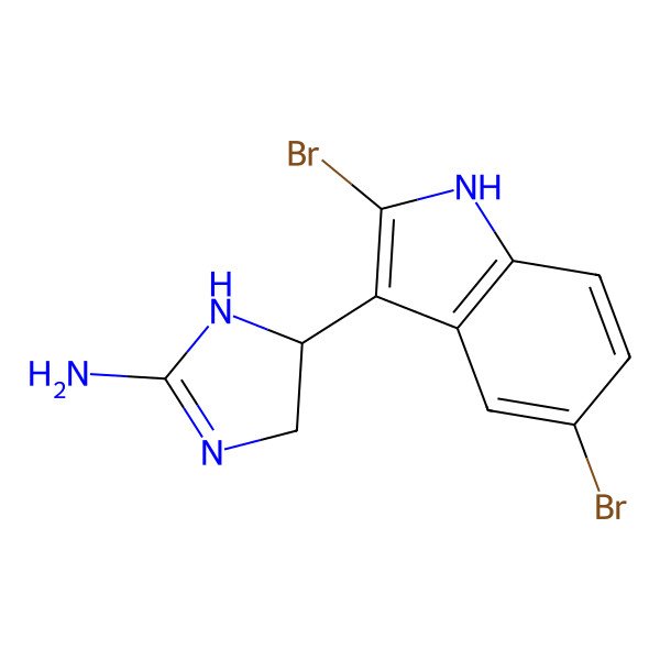 2D Structure of (5S)-5-(2,5-dibromo-1H-indol-3-yl)-4,5-dihydro-1H-imidazol-2-amine