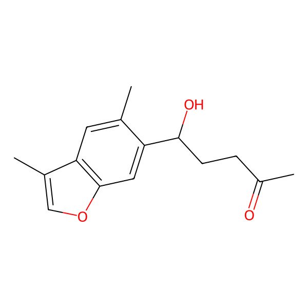 2D Structure of (5S)-5-(3,5-dimethyl-1-benzofuran-6-yl)-5-hydroxypentan-2-one 2D Structure of (5S)-5-(3,5-dimethyl-1-benzofuran-6-yl)-5-hydroxypentan-2-one