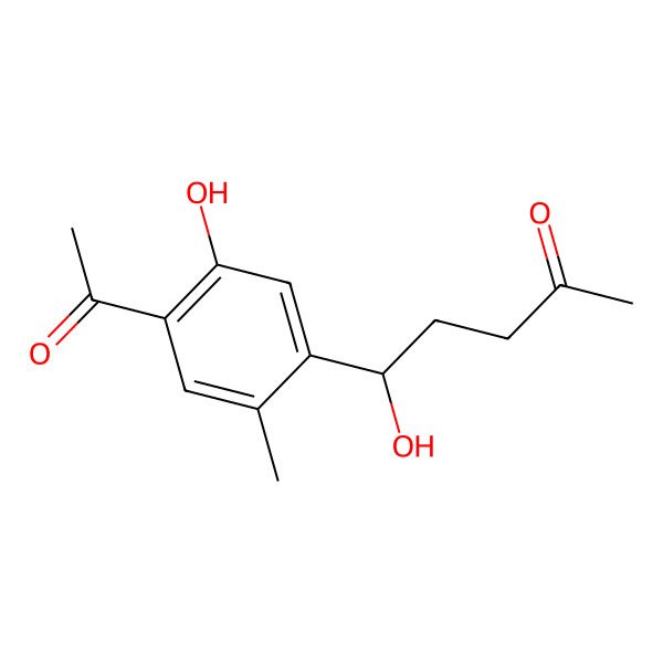 2D Structure of (5S)-5-(4-acetyl-5-hydroxy-2-methylphenyl)-5-hydroxypentan-2-one
