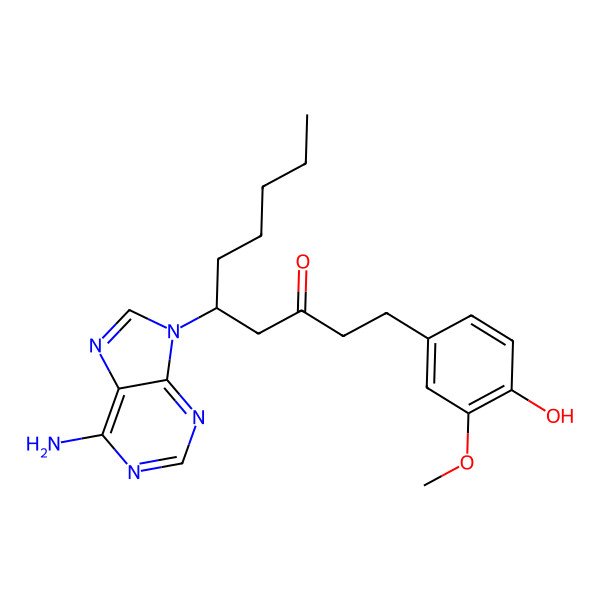 2D Structure of (5S)-5-(6-aminopurin-9-yl)-1-(4-hydroxy-3-methoxyphenyl)decan-3-one 2D Structure of (5S)-5-(6-aminopurin-9-yl)-1-(4-hydroxy-3-methoxyphenyl)decan-3-one