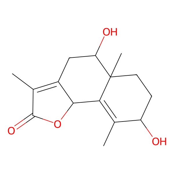 2D Structure of (5S,5aS,8R,9bS)-5,8-dihydroxy-3,5a,9-trimethyl-4,5,6,7,8,9b-hexahydrobenzo[g][1]benzofuran-2-one