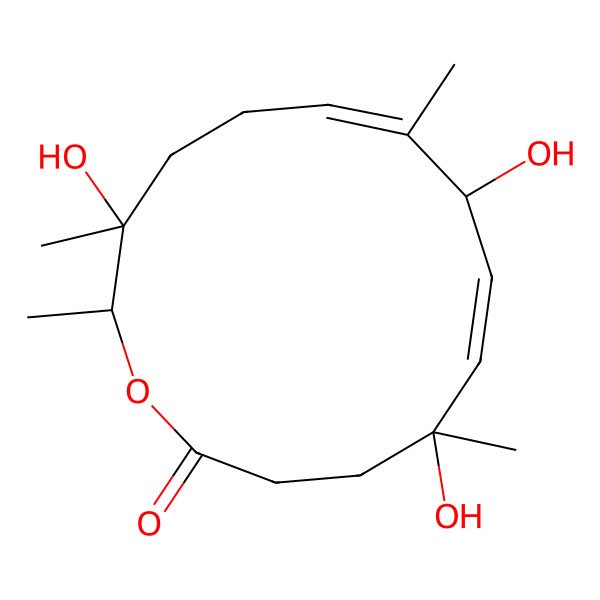 2D Structure of (5S,6E,8S,9E,13R,14R)-5,8,13-trihydroxy-5,9,13,14-tetramethyl-1-oxacyclotetradeca-6,9-dien-2-one
