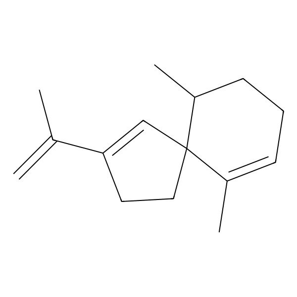 2D Structure of (5S,6R)-6,10-dimethyl-3-prop-1-en-2-ylspiro[4.5]deca-3,9-diene