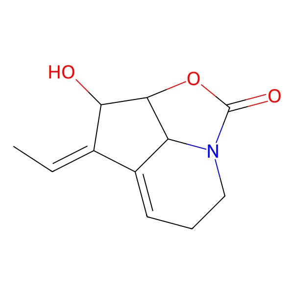 2D Structure of (5S,6Z)-6-ethylidene-5-hydroxy-3-oxa-1-azatricyclo[5.3.1.04,11]undec-7-en-2-one