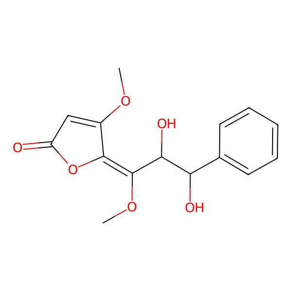 2D Structure of (5Z)-5-[(2R,3R)-2,3-dihydroxy-1-methoxy-3-phenylpropylidene]-4-methoxyfuran-2-one