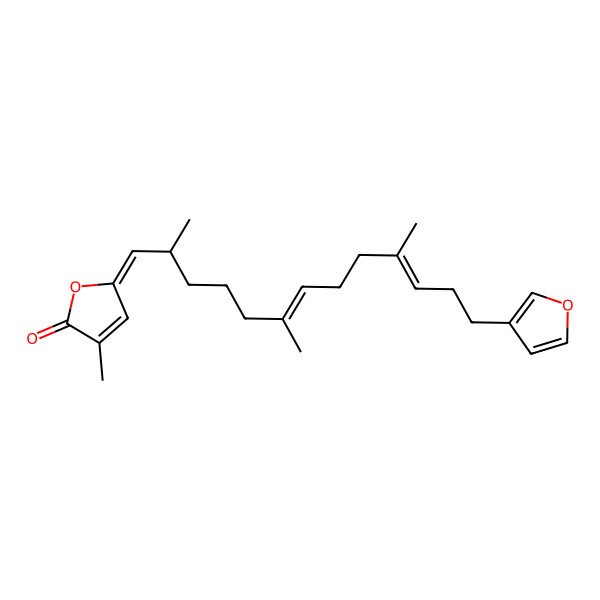 2D Structure of (5Z)-5-[(2S,6E,10E)-13-(furan-3-yl)-2,6,10-trimethyltrideca-6,10-dienylidene]-3-methylfuran-2-one