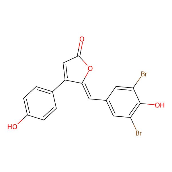 2D Structure of (5Z)-5-[(3,5-dibromo-4-hydroxyphenyl)methylidene]-4-(4-hydroxyphenyl)furan-2-one