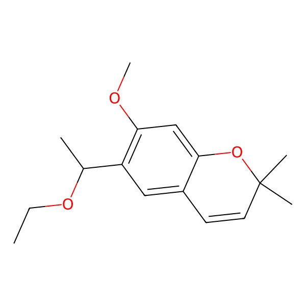 2D Structure of 6-(1-Ethoxyethyl)-7-methoxy-2,2-dimethyl-2H-1-benzopyran