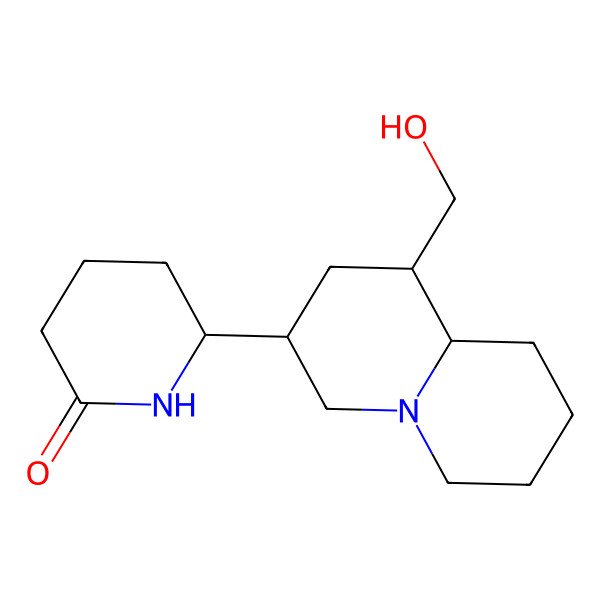 2D Structure of 6-[1-(hydroxymethyl)-2,3,4,6,7,8,9,9a-octahydro-1H-quinolizin-3-yl]piperidin-2-one