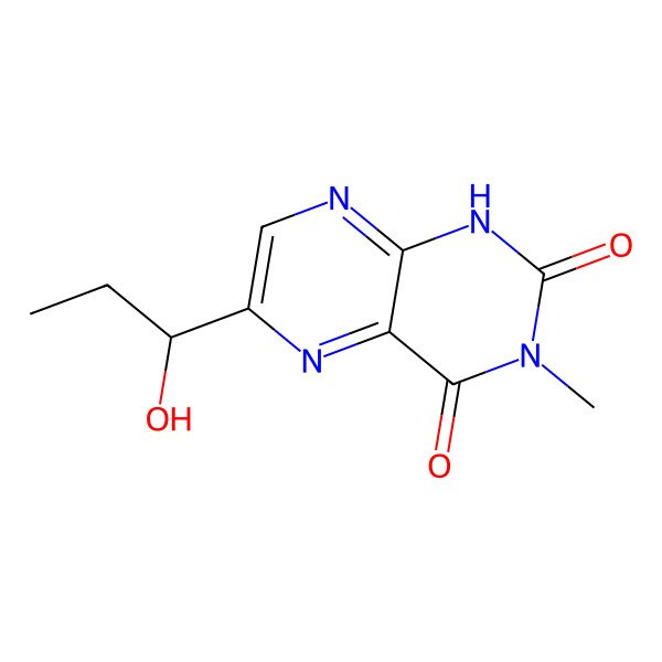 2D Structure of 6-(1-hydroxypropyl)-3-methyl-1H-pteridine-2,4-dione