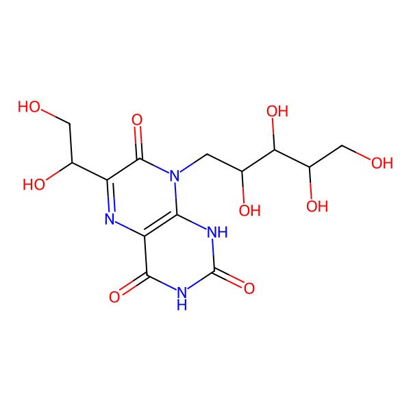 2D Structure of 6-(1,2-dihydroxyethyl)-8-(2,3,4,5-tetrahydroxypentyl)-1H-pteridine-2,4,7-trione