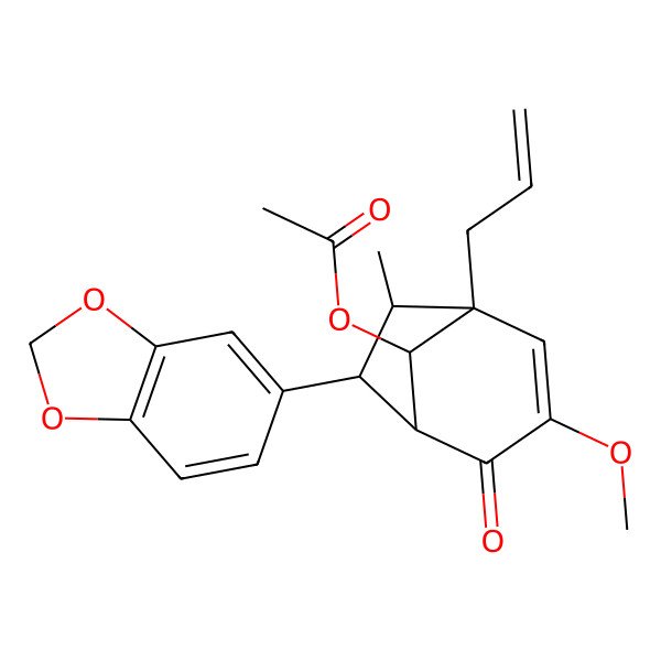 2D Structure of [6-(1,3-Benzodioxol-5-yl)-3-methoxy-7-methyl-4-oxo-1-prop-2-enyl-8-bicyclo[3.2.1]oct-2-enyl] acetate