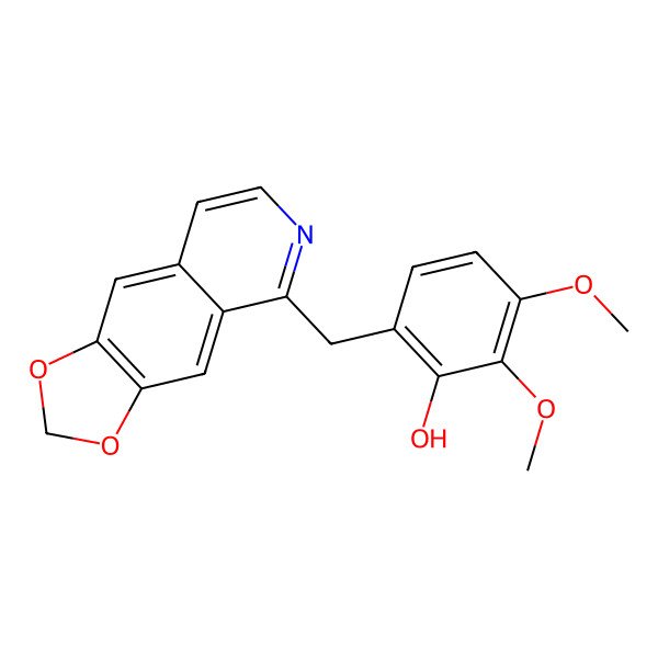 2D Structure of 6-([1,3]Dioxolo[4,5-g]isoquinolin-5-ylmethyl)-2,3-dimethoxyphenol
