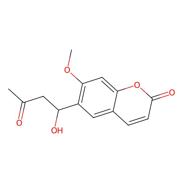 2D Structure of 6-[(1S)-1-hydroxy-3-oxobutyl]-7-methoxychromen-2-one