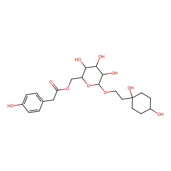 2D Structure of [6-[2-(1,4-Dihydroxycyclohexyl)ethoxy]-3,4,5-trihydroxyoxan-2-yl]methyl 2-(4-hydroxyphenyl)acetate