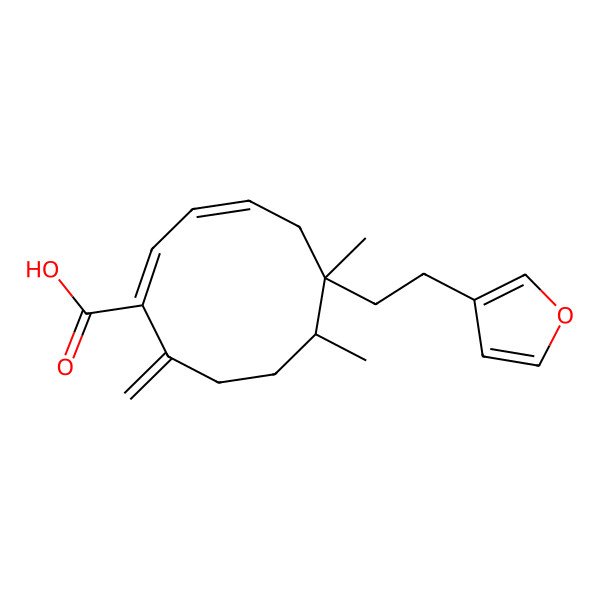 2D Structure of 6-[2-(Furan-3-yl)ethyl]-6,7-dimethyl-10-methylidenecyclodeca-1,3-diene-1-carboxylic acid