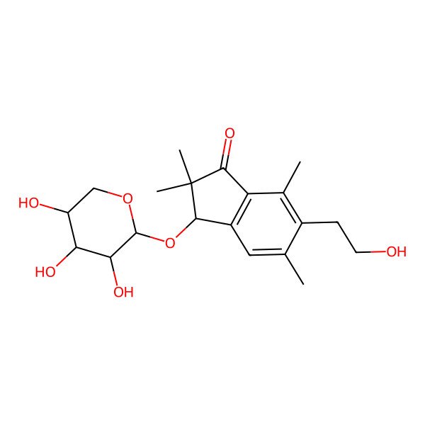 2D Structure of 6-(2-hydroxyethyl)-2,2,5,7-tetramethyl-3-(3,4,5-trihydroxyoxan-2-yl)oxy-3H-inden-1-one 2D Structure of 6-(2-hydroxyethyl)-2,2,5,7-tetramethyl-3-(3,4,5-trihydroxyoxan-2-yl)oxy-3H-inden-1-one