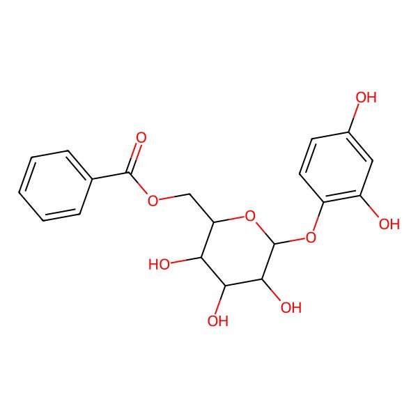 2D Structure of [6-(2,4-Dihydroxyphenoxy)-3,4,5-trihydroxyoxan-2-yl]methyl benzoate