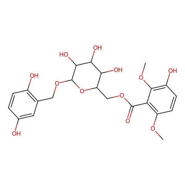 2D Structure of [6-[(2,5-Dihydroxyphenyl)methoxy]-3,4,5-trihydroxyoxan-2-yl]methyl 3-hydroxy-2,6-dimethoxybenzoate