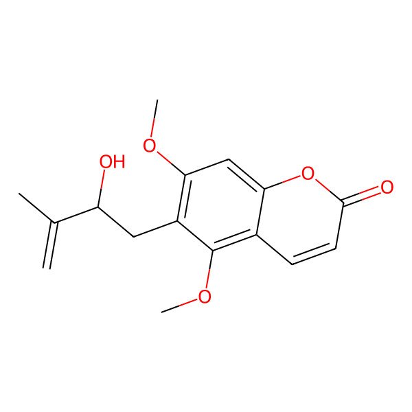 2D Structure of 6-[(2R)-2-hydroxy-3-methylbut-3-enyl]-5,7-dimethoxychromen-2-one