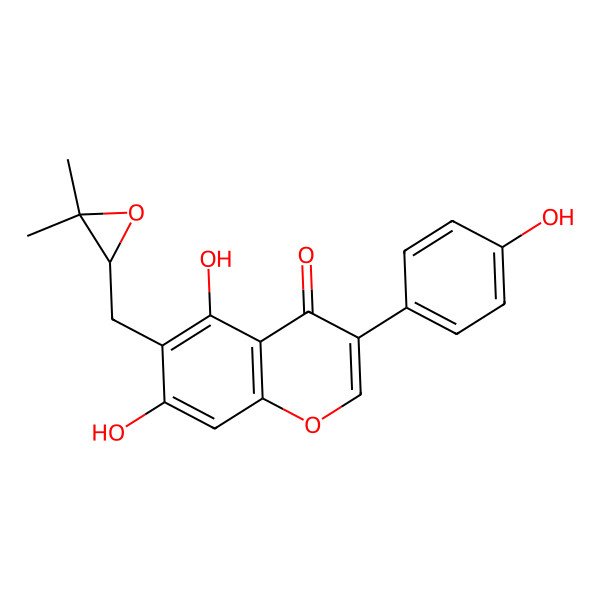 2D Structure of 6-[[(2R)-3,3-dimethyloxiran-2-yl]methyl]-5,7-dihydroxy-3-(4-hydroxyphenyl)chromen-4-one