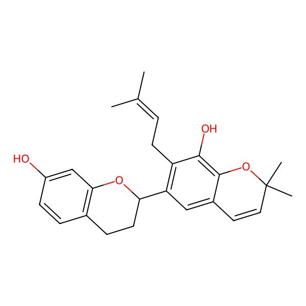 2D Structure of 6-[(2R)-7-hydroxy-3,4-dihydro-2H-chromen-2-yl]-2,2-dimethyl-7-(3-methylbut-2-enyl)chromen-8-ol