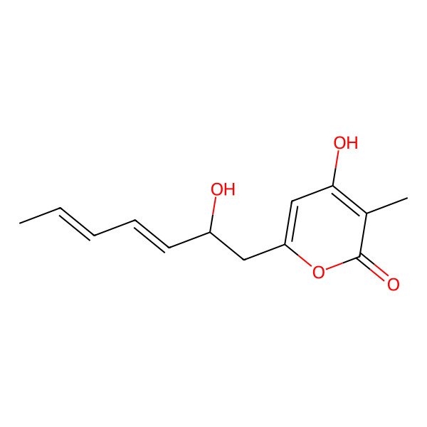 2D Structure of 6-(2'R-hydroxy-3'E,5'E-diene-1'-heptyl)-4-hydroxy-3-methyl-2H-pyran-2-one