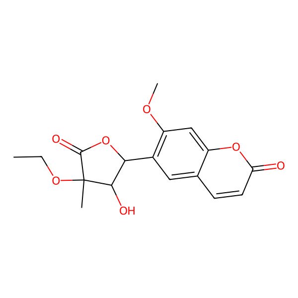 2D Structure of 6-[(2R,3R,4R)-4-ethoxy-3-hydroxy-4-methyl-5-oxooxolan-2-yl]-7-methoxychromen-2-one