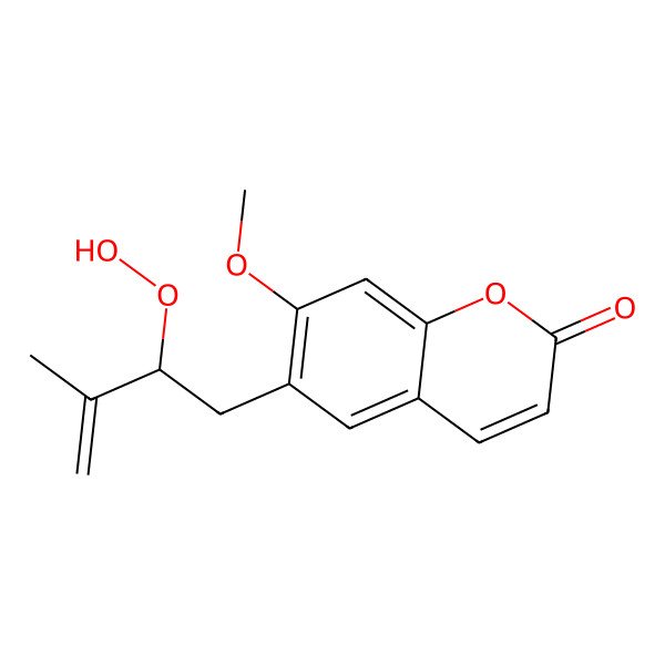 2D Structure of 6-[(2S)-2-hydroperoxy-3-methylbut-3-enyl]-7-methoxychromen-2-one