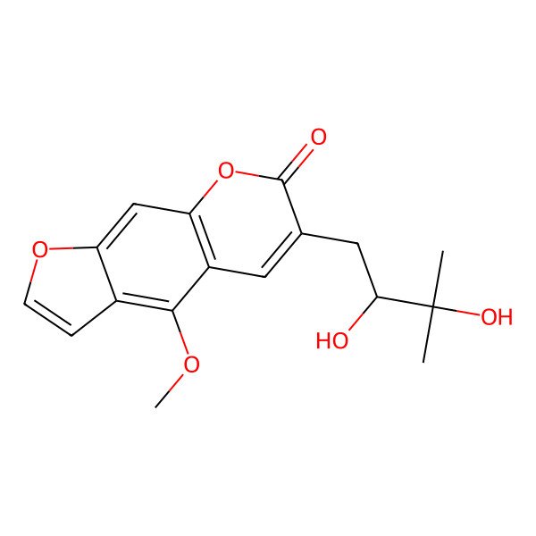 2D Structure of 6-[(2S)-2,3-dihydroxy-3-methylbutyl]-4-methoxyfuro[3,2-g]chromen-7-one